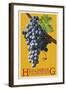 Healdsburg, California - Grapes - Letterpress-Lantern Press-Framed Art Print