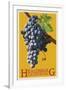 Healdsburg, California - Grapes - Letterpress-Lantern Press-Framed Art Print