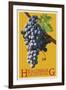 Healdsburg, California - Grapes - Letterpress-Lantern Press-Framed Art Print