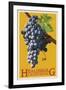 Healdsburg, California - Grapes - Letterpress-Lantern Press-Framed Art Print