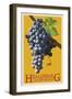 Healdsburg, California - Grapes - Letterpress-Lantern Press-Framed Art Print