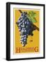 Healdsburg, California - Grapes - Letterpress-Lantern Press-Framed Art Print