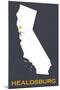 Healdsburg, California - Home State - White on Gray-Lantern Press-Mounted Art Print