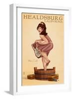 Healdsburg, California - Wine Crushing Pinup Girl-Lantern Press-Framed Art Print