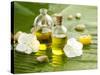 Health Spa with Massage Oil and White Flower ,Candle on Leaf-crystalfoto-Stretched Canvas
