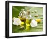 Health Spa with Massage Oil and White Flower ,Candle on Leaf-crystalfoto-Framed Photographic Print