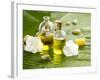 Health Spa with Massage Oil and White Flower ,Candle on Leaf-crystalfoto-Framed Photographic Print