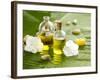 Health Spa with Massage Oil and White Flower ,Candle on Leaf-crystalfoto-Framed Photographic Print