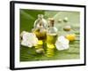 Health Spa with Massage Oil and White Flower ,Candle on Leaf-crystalfoto-Framed Photographic Print