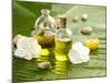 Health Spa with Massage Oil and White Flower ,Candle on Leaf-crystalfoto-Mounted Photographic Print