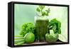 Healthy Green Vegetable Juice on Wooden Table-Kesu01-Framed Stretched Canvas