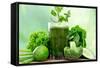 Healthy Green Vegetable Juice on Wooden Table-Kesu01-Framed Stretched Canvas