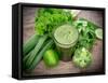 Healthy Green Vegetable Juice on Wooden Table-Kesu01-Framed Stretched Canvas