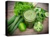 Healthy Green Vegetable Juice on Wooden Table-Kesu01-Stretched Canvas