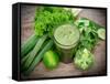 Healthy Green Vegetable Juice on Wooden Table-Kesu01-Framed Stretched Canvas