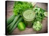 Healthy Green Vegetable Juice on Wooden Table-Kesu01-Stretched Canvas