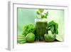 Healthy Green Vegetable Juice on Wooden Table-Kesu01-Framed Photographic Print