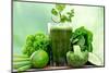 Healthy Green Vegetable Juice on Wooden Table-Kesu01-Mounted Photographic Print