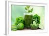 Healthy Green Vegetable Juice on Wooden Table-Kesu01-Framed Photographic Print