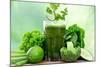 Healthy Green Vegetable Juice on Wooden Table-Kesu01-Mounted Photographic Print