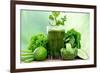 Healthy Green Vegetable Juice on Wooden Table-Kesu01-Framed Photographic Print