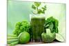 Healthy Green Vegetable Juice on Wooden Table-Kesu01-Mounted Photographic Print
