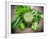 Healthy Green Vegetable Juice on Wooden Table-Kesu01-Framed Photographic Print