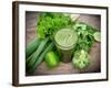 Healthy Green Vegetable Juice on Wooden Table-Kesu01-Framed Photographic Print