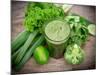 Healthy Green Vegetable Juice on Wooden Table-Kesu01-Mounted Photographic Print