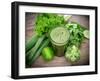 Healthy Green Vegetable Juice on Wooden Table-Kesu01-Framed Photographic Print