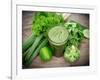 Healthy Green Vegetable Juice on Wooden Table-Kesu01-Framed Photographic Print