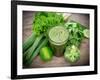 Healthy Green Vegetable Juice on Wooden Table-Kesu01-Framed Photographic Print