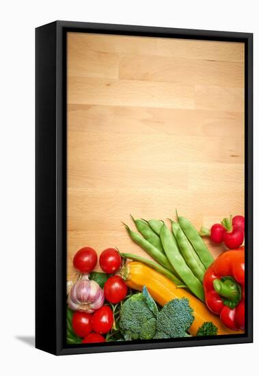 Healthy Organic Vegetables on a Wood Background-ZoomTeam-Framed Stretched Canvas