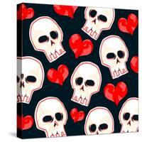 Heart And Skull Pattern on Black-null-Stretched Canvas