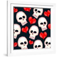 Heart And Skull Pattern on Black-null-Framed Giclee Print