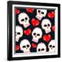 Heart And Skull Pattern on Black-null-Framed Giclee Print