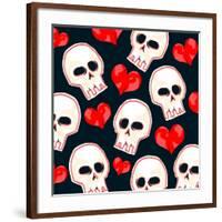 Heart And Skull Pattern on Black-null-Framed Giclee Print