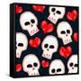 Heart And Skull Pattern on Black-null-Framed Stretched Canvas