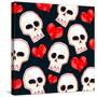 Heart And Skull Pattern on Black-null-Stretched Canvas