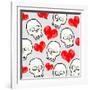 Heart And Skull Pattern-null-Framed Giclee Print