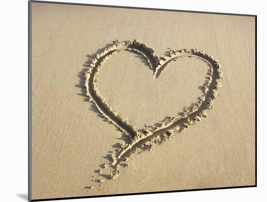 Heart Drawn in the Sand of a Beach-null-Mounted Photographic Print