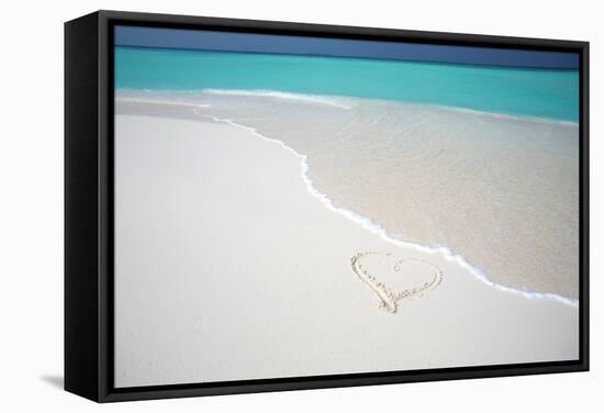 Heart Drawn on an Empty Tropical Beach, Maldives, Indian Ocean, Asia-Sakis-Framed Stretched Canvas