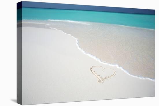 Heart Drawn on an Empty Tropical Beach, Maldives, Indian Ocean, Asia-Sakis-Stretched Canvas