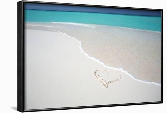 Heart Drawn on an Empty Tropical Beach, Maldives, Indian Ocean, Asia-Sakis-Framed Photographic Print