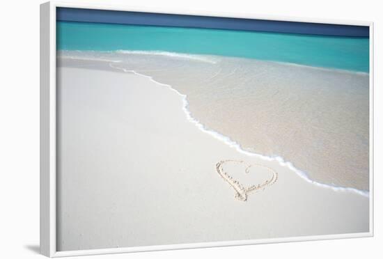 Heart Drawn on an Empty Tropical Beach, Maldives, Indian Ocean, Asia-Sakis-Framed Photographic Print