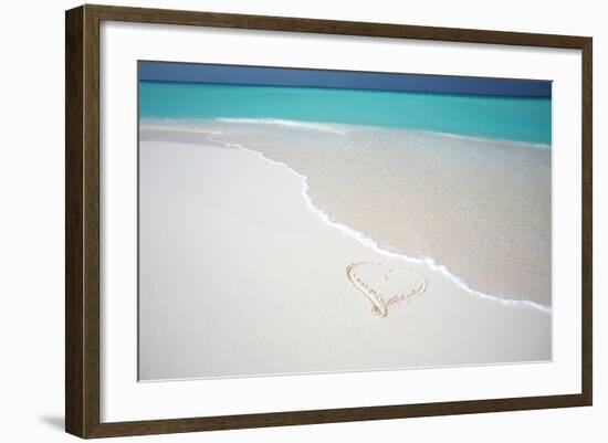 Heart Drawn on an Empty Tropical Beach, Maldives, Indian Ocean, Asia-Sakis-Framed Photographic Print