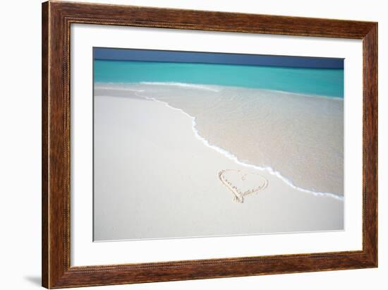 Heart Drawn on an Empty Tropical Beach, Maldives, Indian Ocean, Asia-Sakis-Framed Photographic Print