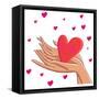 Heart in Hands - Cute Cartoon Illustration-smilewithjul-Framed Stretched Canvas