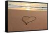 Heart in the Sand on the Beach at Sunset.-Hannamariah-Framed Stretched Canvas