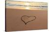 Heart in the Sand on the Beach at Sunset.-Hannamariah-Stretched Canvas